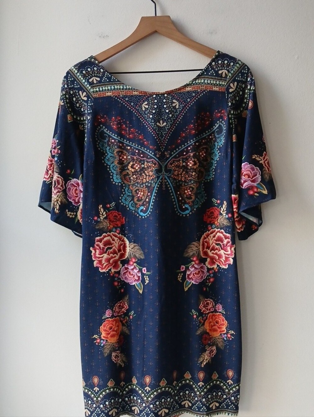 Farm Rio Open Back Mini Dress Navy Blue Floral Size P US Small